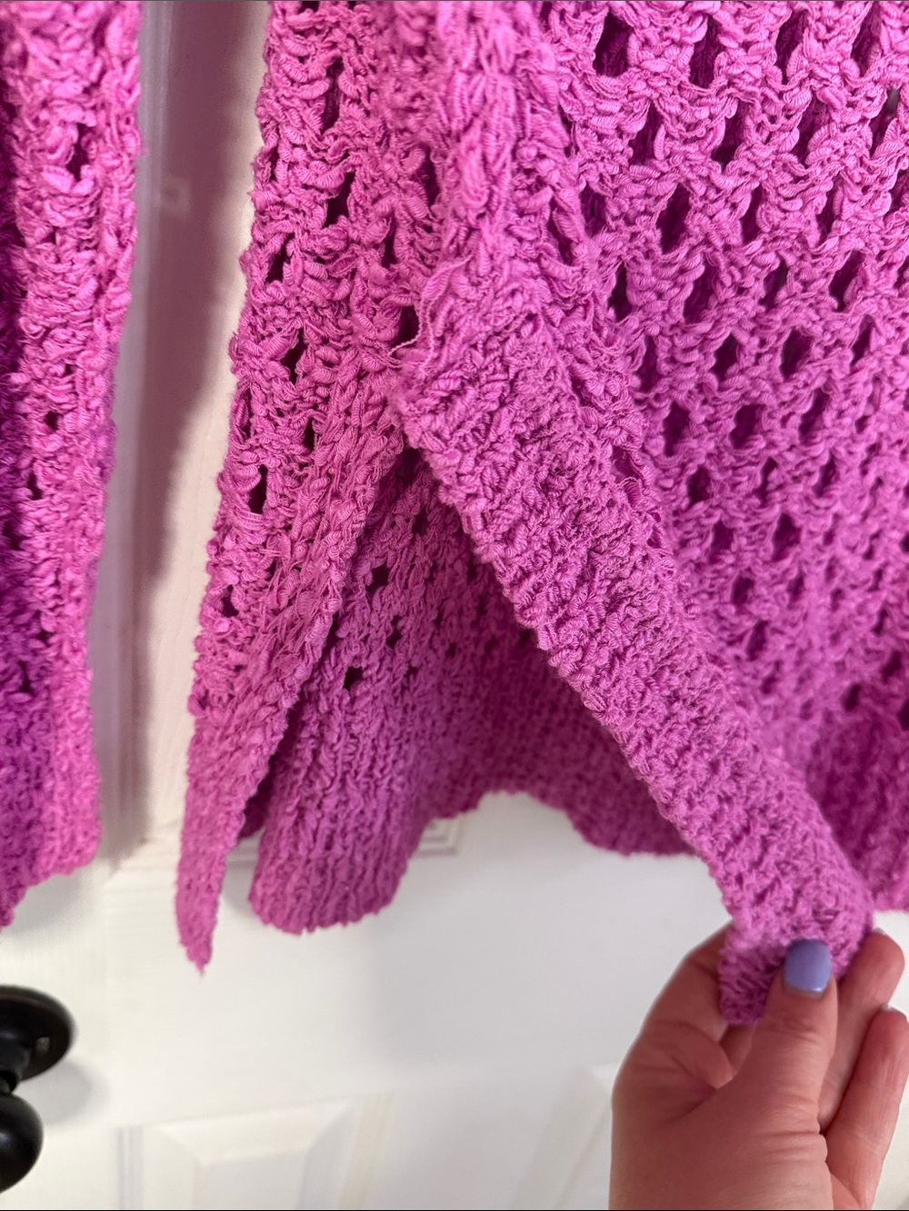 Open-Knit Crewneck Sweater in Vibrant Magenta - Picture 3 of 4